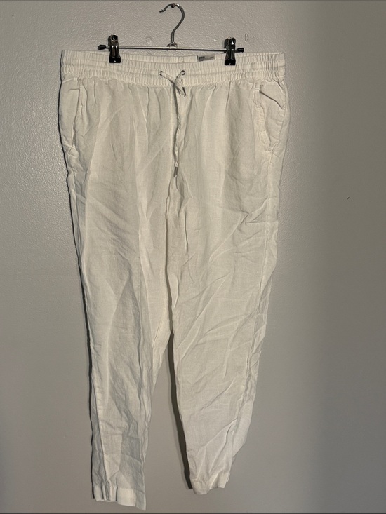 H&M Pants - H&M White Cropped Drawstring Linen-Blend Pants